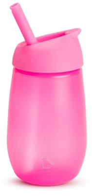 Munchkin Simple Clean Toddler Practice Cup, Baby & Sippy Cup with Straw, BPA Free Non Spill Cup, Dishwasher Safe Straw Leakproof Silicone Childrens Bottle, 12+ Months, Pack of 1, Pink