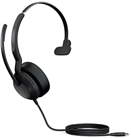 Jabra Evolve2 50 Micro-casque filaire mono - Technologie Jabra Air Comfort, microphones à réduction de bruit et ANC - Fonctionne avec les plateformes UC telles que Zoom et Google Meet - Noir