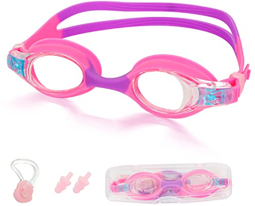 Lychico Kids Swimming Goggles, Kids Goggles Anti-Fog UV Resist Leak Proof Swimming Goggles for Kids Boys Girls, Childrens Swimming Goggles Comfortable Food Grade Silicone (Age 3-14)