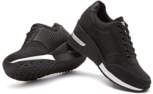 GYCS Sneakers Zeppa Donna Scarpe da Ginnastica Basse Sport Fitness Trainers Tacco 8CM Outdoor Tennis Fitness Scarpe Casual,Black a,38EU
