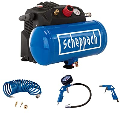 Scheppach HC06 6L Air Compressor | 1200W Oil-Free 200L/min | Compact for Tyre Inflation, Paint Spray Gun, Nail Staple Gun, Air Ratchet | 8 Bar | Inc. Accessories