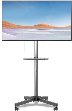 Suptek Portable TV Stand on Wheels, Mobile Tall TV Stand with Shelf for Most 21-60 inch Flat Curved TVs, Holds up to 35kg, High TV Cart Max VESA 400x400 Black