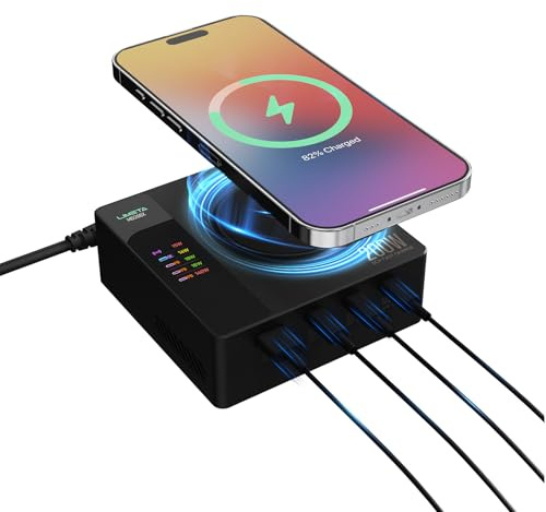 LIMETA MD200X 200W Desktop Charging Station with a 15W Wireless Charger,Multiple USB Ports, Max 140W with One Port Wireless Charging and LCD screen, with Laptops, Tablets,IPhones and Other Devices.