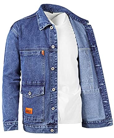 Mens Denim Jacket Long Sleeve Casual Wear Loose Fit Outerwear Lightweight Outdoor Top Button Down Jean Coat Classic Vintage Washed Cowboy Denim Jackets UK Size M-4XL