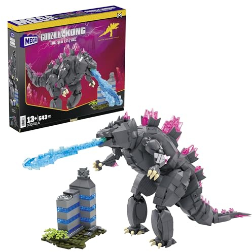 MEGA Godzilla x Kong The New Empire Building Set actionfigur Godzilla med 543 delar och tillbehör, 8 tum hög, för vuxna samlare