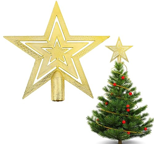 Julgransspets stjärndekoration, julgransspets glitterstjärna, julgran för varje trädspets – julstjärna, okrossbar (elegant – guld)