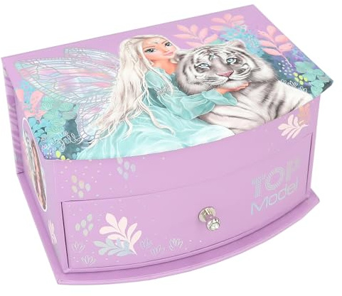 Depesche 12718 TOPModel Fantasy Tiger - Kleines Schmuckkästchen in Lila, mit Feen-Motiv, Schmuckbox mit Spiegel und Klappdeckel