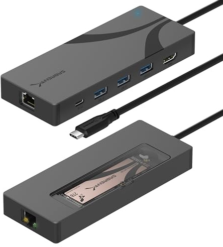 SABRENT USB-C Hub & SSD Enclosure, 6-Port Dock with M.2 SSD Slot, 90W Power Delivery, USB 3.0 & 2.0 Ports, 4K HDMI, RJ45 Gigabit Ethernet (HB-6PNV)
