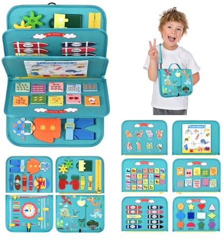 VISATOR Busy Board Montessori Toys For 3 4 5 6 Year Old Girls Boys Sensory Toys For Toddlers Preschool Educational Learning Toys Activity Board For Fine Motor Skills Kids Gift Airplane Car Toy