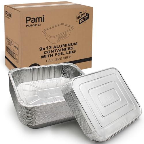 PAMI Aluminum Food Containers with Lids 9x13 in,Half Size,Deep,Oven Safe,25