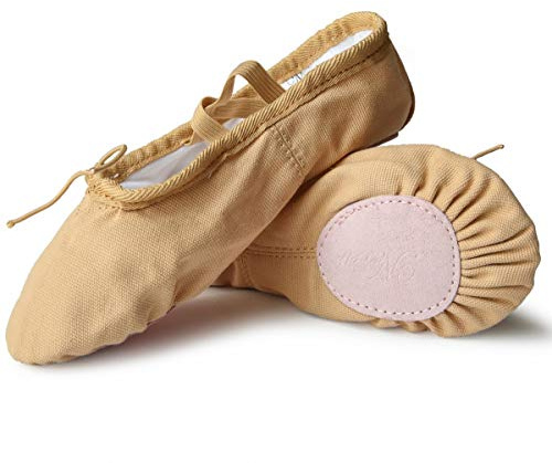 Nexete Women Ballet Dance Yoga Gymnastics Split-Sole Canvas Adult Shoes Slipper(Camel, Women 12)