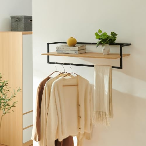 [en.casa] Barra Appendiabiti da Muro con Piano di Appoggio 80x30x20cm