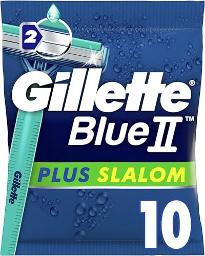 Gillette Blue II Plus Slalom Rasoirs Jetables Homme, Pack de 10 Rasoirs [OFFICIEL] (Lot de 5)
