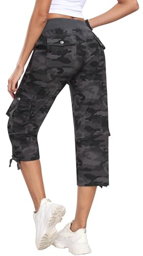 MoFiz Womens Capri Pants 3/4 Cropped Trousers Hiking Cargo Pants 6 Pockets | Relaxed-Fit Breathable Quick Dry Capri Trousers for Casual daily wear, Walking, Travel, Jogger, Work or other outdoor sports.