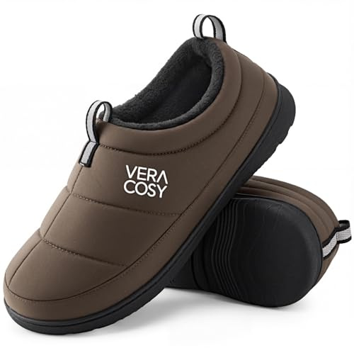 VeraCosy Men's Quilted Two Tone Slippers with Anti Skid Outsole for Indoor Outdoor Coffee,12-13 UK