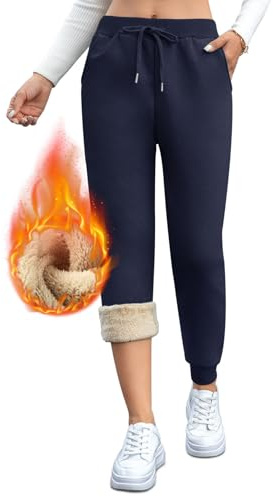 Aisprts Pantaloni Tuta Donna Termici Invernali, in Pile Ispessito Felpati Con 2 Tasche, Elastico in Vita, Coulisse, T1 Blu Marino, M