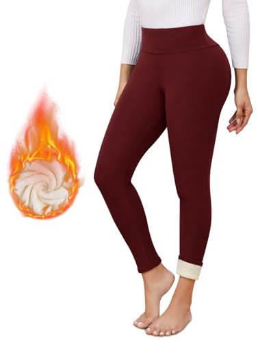 Thermo Leggings Damen Gefüttert Verdickte Thermoleggins Flauschige High Waist Blickdicht Sportleggins Winter Warme Fleece Leggings L Weinrot