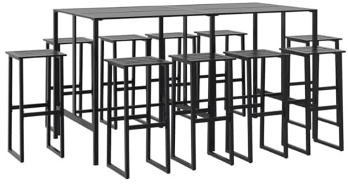 vidaXL Juego de Mesa Alta y taburetes de jardín 11 Piezas Acero Negro, Mesa y taburetes Altos de jardín, Set de Bar de Exterior, Muebles de Bar de Exterior