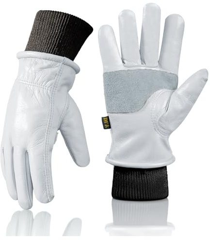 DLY Leder Arbeitshandschuhe Herren Winter Wasserdicht, 100% Vollrindleder mit Thinsulate Futter & Gerippte Bündchen für Windschutz, Thermo Sicherheitshandschuhe für Bau, Straßenarbeiten und Maschinen