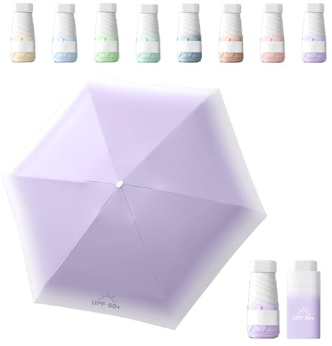 Gradiente Mini Paraguas con Estuche, paraguas de bolsillo,paraguas mini plegable, Paraguas Plegable Pequeño, Resistente al Viento Paraguas para Adultos（Viola）