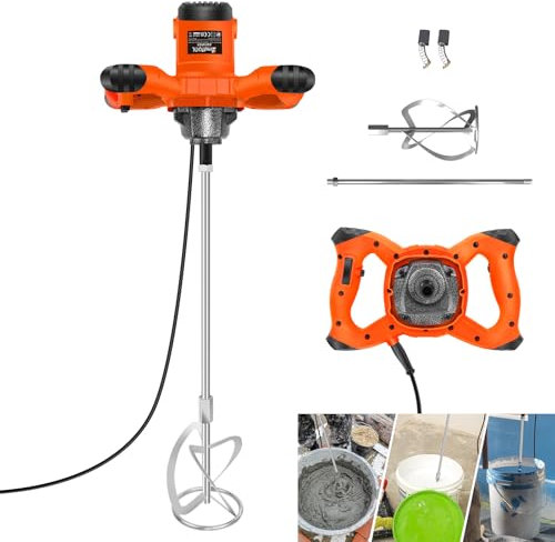 2600W 230V Rührwerk, 1700R/Min 6-Gang-Einstellung Betonmischer Mörtelrührer 2-Gang-Getriebe Quirl Mörtelrührer für Das Mischen Von Farbe, Kleber und Zement, Orange
