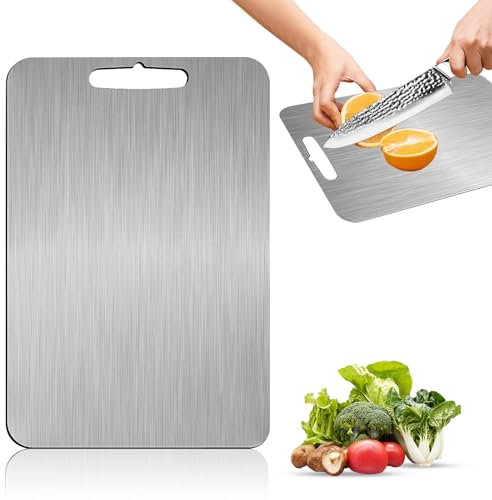 Tagliere in acciaio inox titanio, 1 tagliere, per alimenti su entrambi i lati, tagliere in acciaio inox, per carne e frutta, verdura – 29 x 20 cm