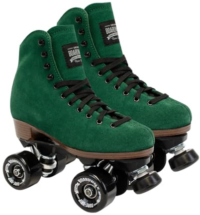 Sure-Grip Boardwalk Unisex Outdoor Roller Skates with Retro Leather Boots and 82A Wheels (Evergreen, Mens 5 / Womens 6)