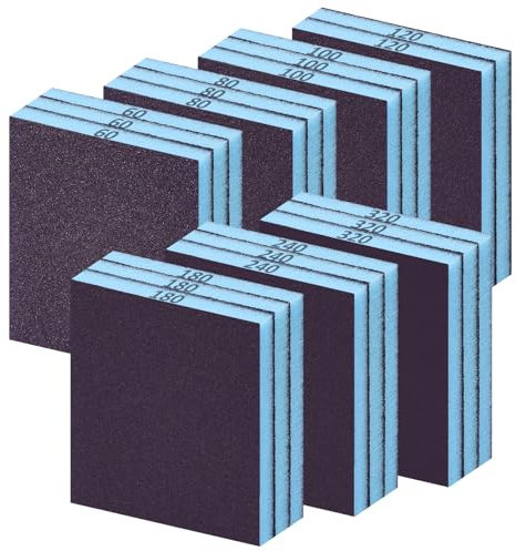 Flintronic 20 Piezas Esponjas de Lijado, Grain 60/80/100/120/180/240/320, Esponja de Lija Húmeda y Seca Taco Abrasivo, Lijado Lavables y Reutilizables para Madera Metal Cocina Muebles