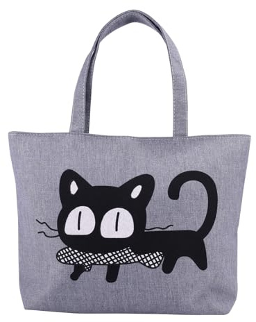 Bolsa de Lona y Algodón 16.5 x 11.8 Pulgadas con Bolsillo Interior, 2 Asas - Diseño Impreso en Gris