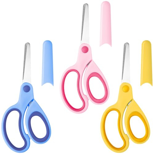 CONJURAIDE 3 Stück Linkshänder Schere Kinder, 14.5cm Kinderschere Schere Linkshänder Bastelschere Kinder Set Papierschere mit Stumpfer Spitze Sicherheitsschere Haushaltsschere für Schule Büro