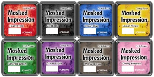 CraftyManor Masked Impression Mini Ink Pads for Stamps, Water Based Smudge Chalk Stamp Pad for Scrapbooking, Journaling, Card Making, DIY Craft Scrapbook Supplies for Adults (8 Colors)