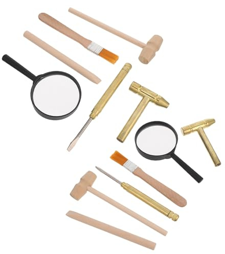 FELTECHELECTR Set Strumenti Scavo Archeologico per Martello da Roccia Spazzole e Lente D’Ingrandimento – Kit Educativo di Paleontologia e Scoperta Fossili per Gioco Scientifico e Avventura
