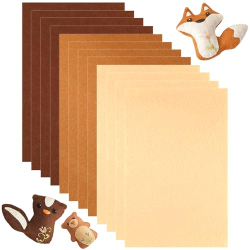 Paquete de 12 láminas de fieltro profesional – 20 x 30 cm, 1 mm de grosor, tela de fieltro suave no tejida (acrílico), 3 tonos marrones ricos, fieltro para manualidades, manualidades, costura y