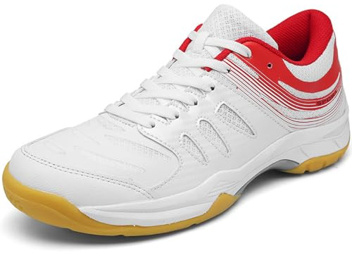 Wizeny Zapatos de Tenis para Hombre Zapatillas de Deportivas Voleibol Antideslizantes Zapatos de Bádminton Extra Anchas,White Red,37 EU