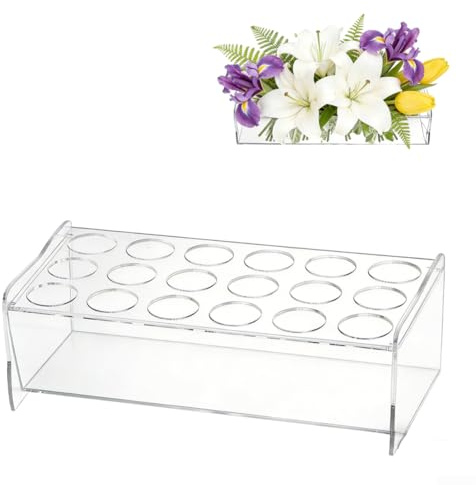 1 jarrón rectangular acrílico transparente con 12 agujeros para arreglos florales, centro de mesa minimalista impermeable para bodas, fiestas y mesas de oficina en casa