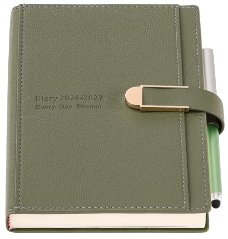 Agenda académique 2026 2027 jour par page A5, juillet 2026 à juin 2027, planificateur quotidien avec stylo, couverture rigide, agenda avec autocollants, poche intérieure, vert