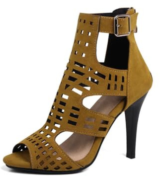 Women's Peep Toe Sandal Booties Geometric Cutout Stiletto Heel Date Shoes | Faux Suede Outer Shaft,Ankle Buckle Strap,Thin Stiletto Heel,Resistant Rubber Base,Outdoor Bar Holiday Leisure