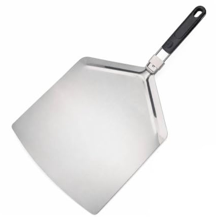 Fxzqgnh Pala Pizza con Mango Plegable Metálica Utensilio Resistente para Cocina, Pala De Pizza De Acero Inoxidable 430, Grande, Cuadrada, Con Mango De Goma Y Caja De Cartón