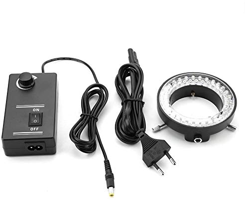 Mikroskop Beleuchtung Led, 3.5W Led Ringlicht Mikroskop Kamera 56 LEDs Perlen Lichtquelle, Helligkeit Einstellbar Ringlampe 220V, für Stereo Mikroskop, weiß(EU Plug)