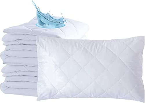 Luxury Nights Cotton Pillow Protectors - Pack of 4 - Zipped Quilted Cases Hypo Allergenic Bed Covers Set, Soft & Comfortable Zipper Encasement - 75cm x 50cm, White (Waterproof Cotton Pillow Protector)