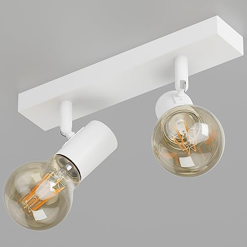 K-Bright Deckenstrahler 2 Flammig, Deckenleuchte Strahler Schwenkbar, Vintage Deckenlampe E27, Spotleuchte Drehbar Deckenspots für Wohnzimmer, Schlafzimmer,Weiß, Ohne Leuchtmitte