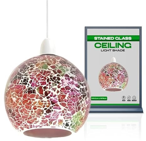 Vintage Mosaic Glass Pendant Light Shade Multi Color Flat Tempered Sphere Ceiling Hanging Lamp Fixture for Home, Bedroom, Café, Restaurant Decor Lighting (Style 5)