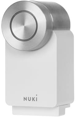 Nuki Smart Lock Pro (4è génération), serrure smart avec avec Wi-Fi et Matter pour accès à distance, la serrure électronique transforme votre smartphone en clé, avec Power Pack, blanc