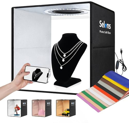 Selens Light Box Photography 16inch x 16inch/40 x 40cm, Professional Foldable Photo Light Box with 160 LED Lights & Dual-Sided Backdrops with 12 Colours & 3 Color Temperature for Product Photography