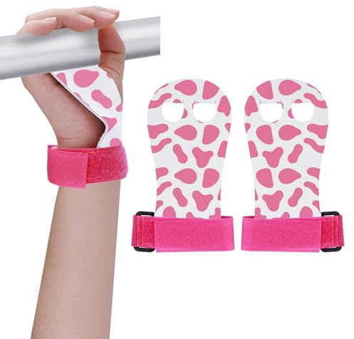 Abeillo Puños de gimnasia para niñas y jóvenes, guantes con estampado de vaca, protección de palma, accesorios deportivos para entrenamiento y ejercicio (XS, rosa), talla XS
