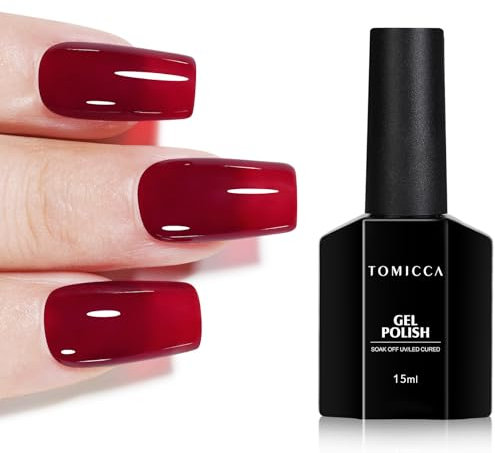 TOMICCA Gelée Vernis Semi Permanent,15ml Tansparent Rouge Vernis Gel UV Semi Permanent Nail Art Gelée Vernis Pour Manucure à la Maison ou en Salon.