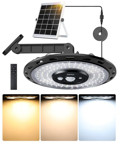 FabStyl Solar Shed Light Indoor Outdoor, 3 Color Temperature 3000LM Ceiling Lighting Motion Sensor, 4400mah Pendant Light with 5 Modes, IP65 Waterproof for Garden Warehouse Parasol