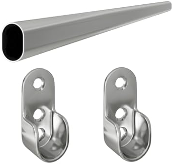 MS Beschläge Bügelstange oval 30x15mm Kleiderstange verchromt Stahl Garderobenstange Schrankrohr Schrankstange Wandhalter Kleiderhalter (mit Wandhalter, 1,00 Meter)