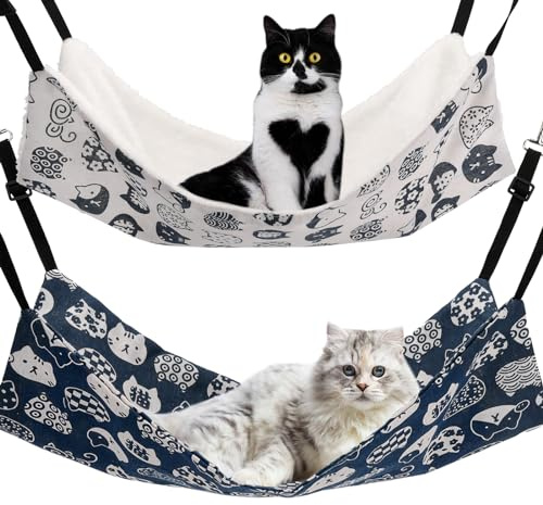 Admaison Cat Hammock for Cage Hanging Reversible 2Pack,Pet Hammock Bed Adjustable,Soft Sleeping Hammock for Cats,Ferret,Puppy,Rabbits,Small Animals (L, CAT)