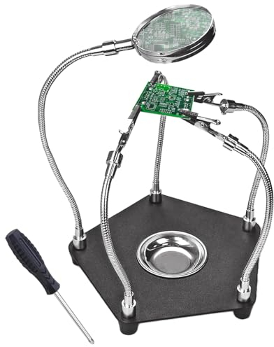 Nsiwem Troisième Main à Souder,Accessoires de Modélisme,Troisieme Main Avec Loupe 3X et 4 Bras Flexibles,Support de Circuit Imprimé à Souder pour Réparation Électronique,Loisirs Créatifs,Bijoux